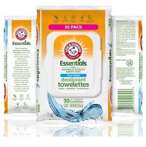 Arm & Hammer Essentials (2) Deodorant Towelettes - Clear Water 30pack NEW